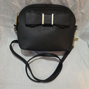 Betsey Johnson Black Bow Crossbody Bag with Gold Accents